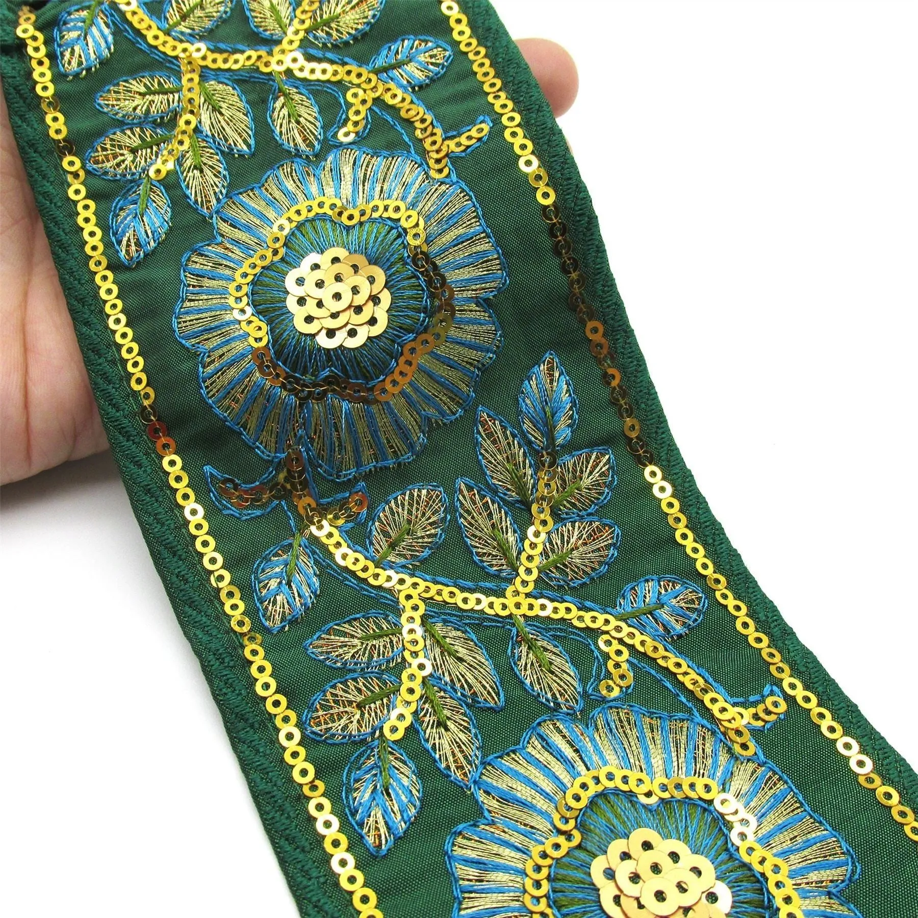 Floral Embroidered And Sequin Braid 80mm 6898