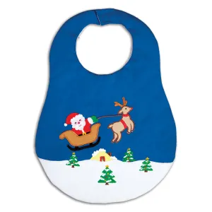 Flying Santa Sleigh & Rudolph Rich Blue & White Bib