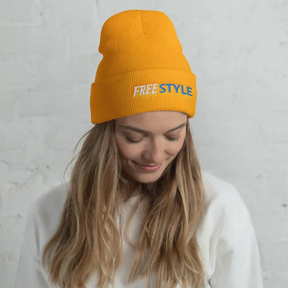 Freestyle Stroke Swimmer Embroidered Cuffed Beanie