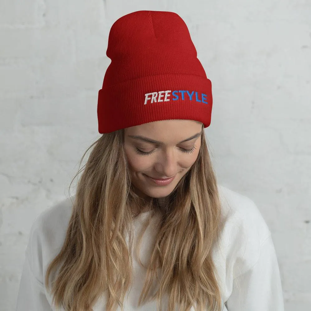 Freestyle Stroke Swimmer Embroidered Cuffed Beanie