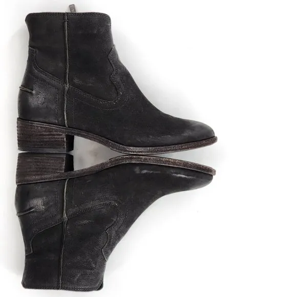 FRYE Ray Seam Short Leather Western Ankle Boots Booties Black