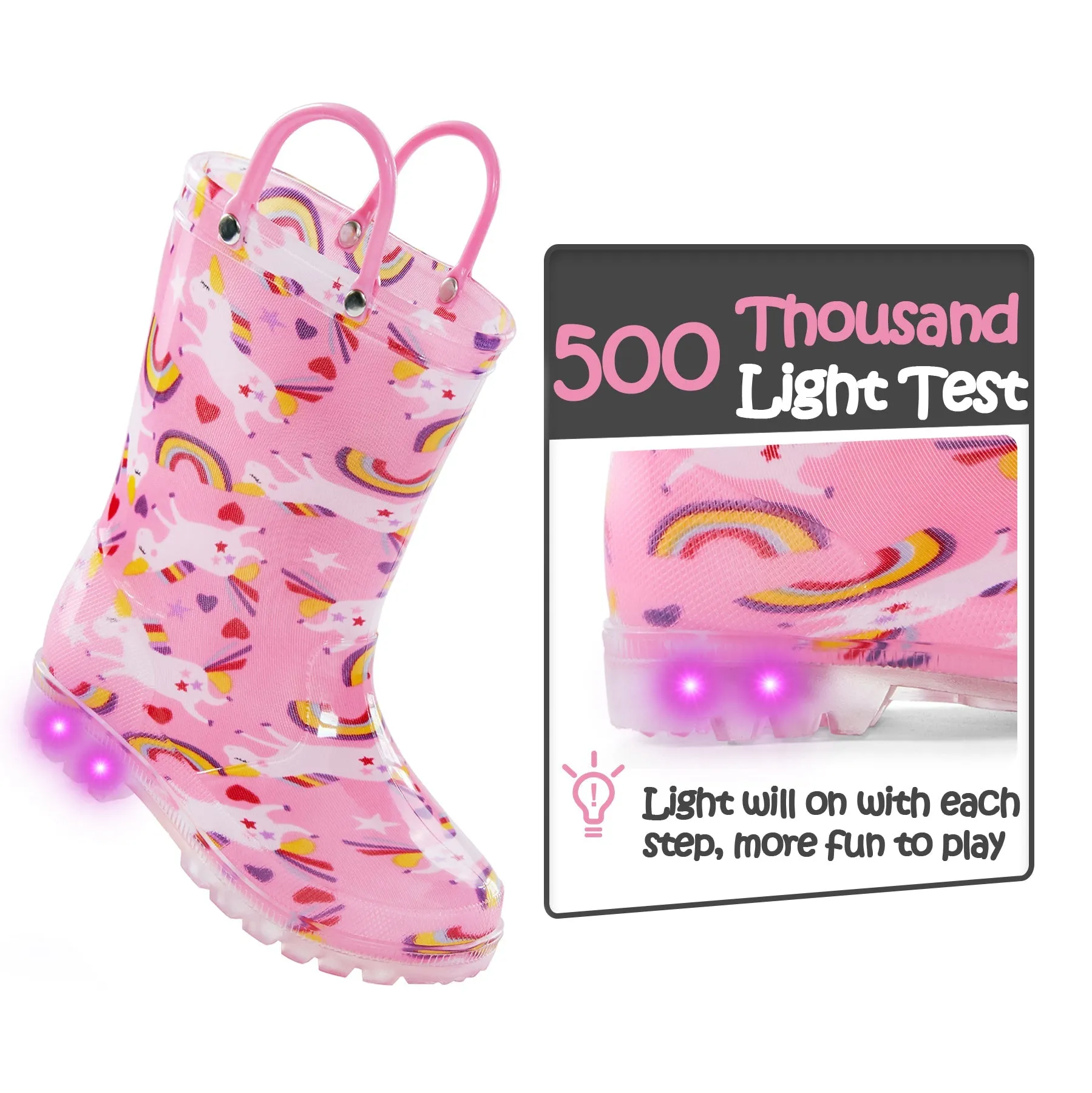 Fun Unicorn Waterproof Kids Pink Rain Boots