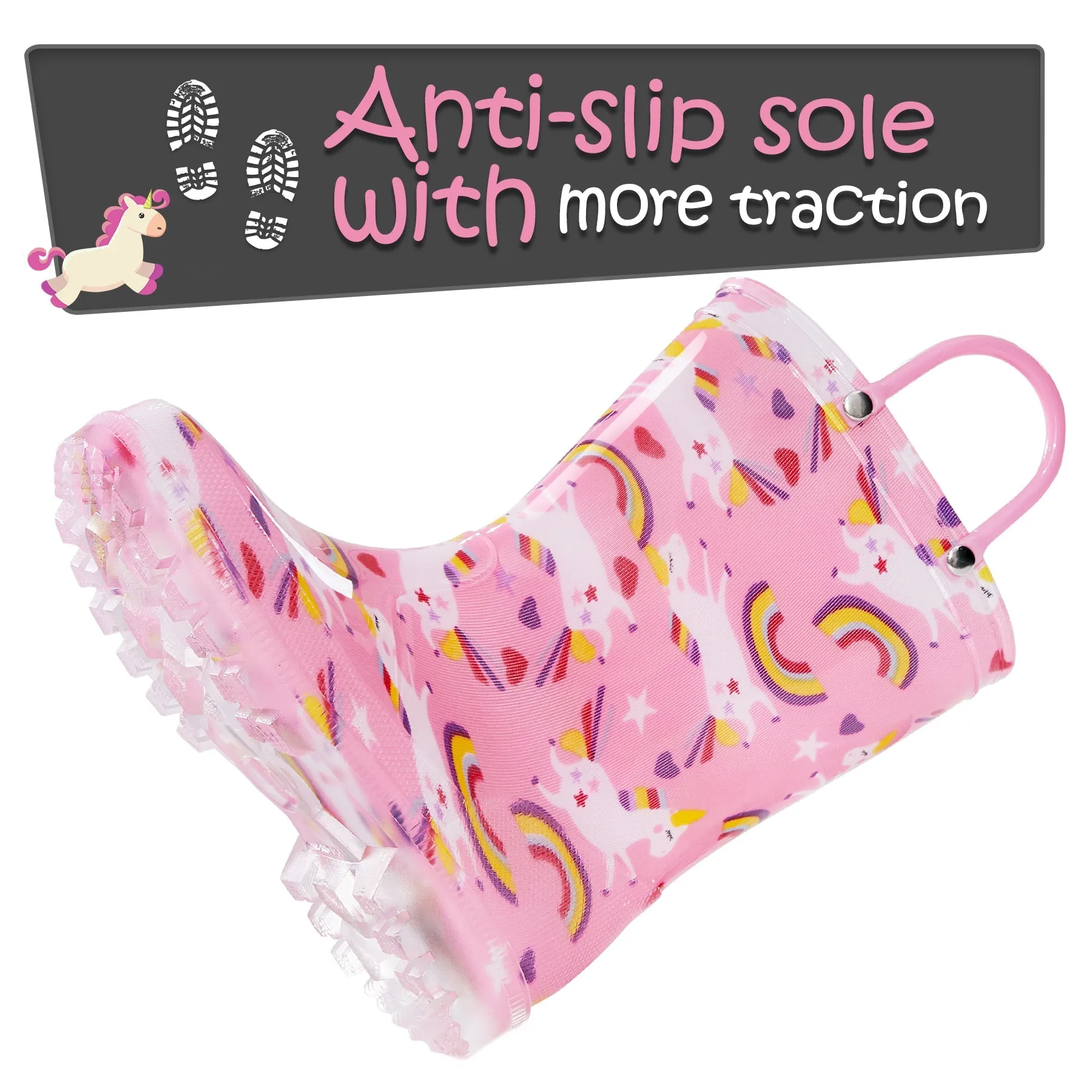 Fun Unicorn Waterproof Kids Pink Rain Boots