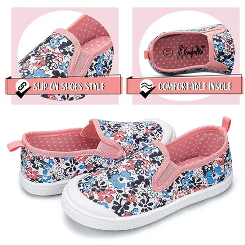 Girls Boys Slip On Lazy Toddler Canvas Sneakers Colorful Flowers -- K KomForme