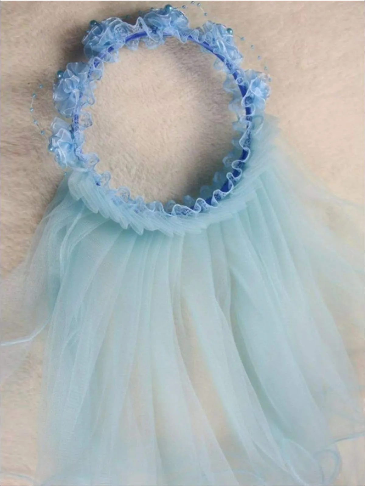 Girls Communion Floral Beaded Hairband and Tiered Veil