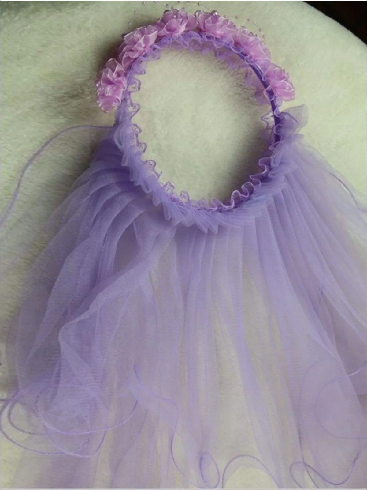 Girls Communion Floral Beaded Hairband and Tiered Veil