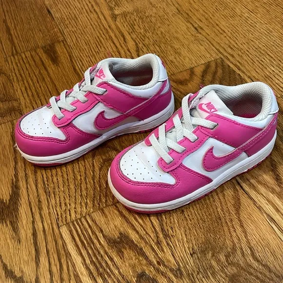 Girl’s Nike Dunk Low TD Sneakers. Size 8C. Fuchsia &amp; White. Like New Condition.