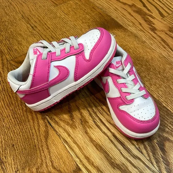 Girl’s Nike Dunk Low TD Sneakers. Size 8C. Fuchsia &amp; White. Like New Condition.