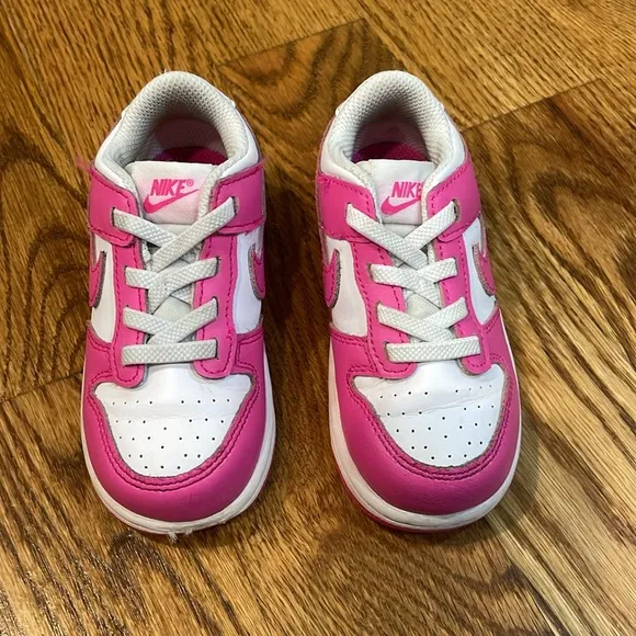 Girl’s Nike Dunk Low TD Sneakers. Size 8C. Fuchsia &amp; White. Like New Condition.