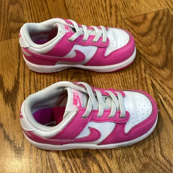 Girl’s Nike Dunk Low TD Sneakers. Size 8C. Fuchsia &amp; White. Like New Condition.