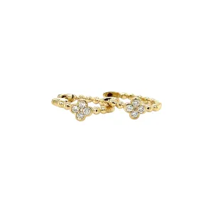 Gold Beaded Huggies with Diamond Clover