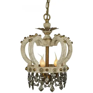 Hand Carved Wood Crown Chandelier Antique White Distressed Finish