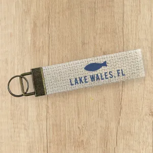 Hand Drawn Fish w/ City, State - Canvas Key Fob
