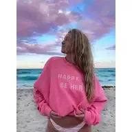 Happy To Be Here Pink Embroidered Sweatshirt