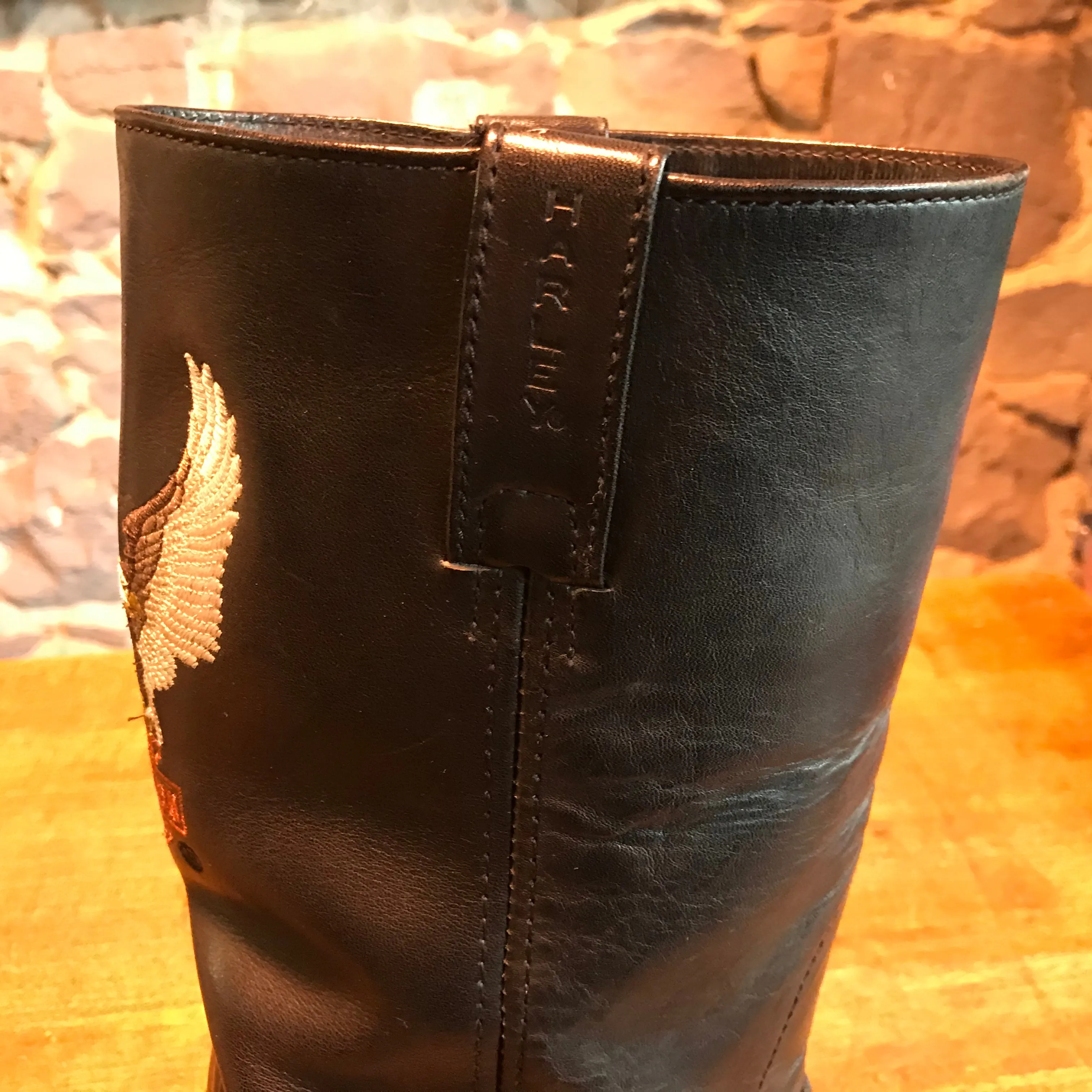 Harley Davidson Vintage Mens Black Embroidered Iconic Logo Motorcycle Boots USA Size 12