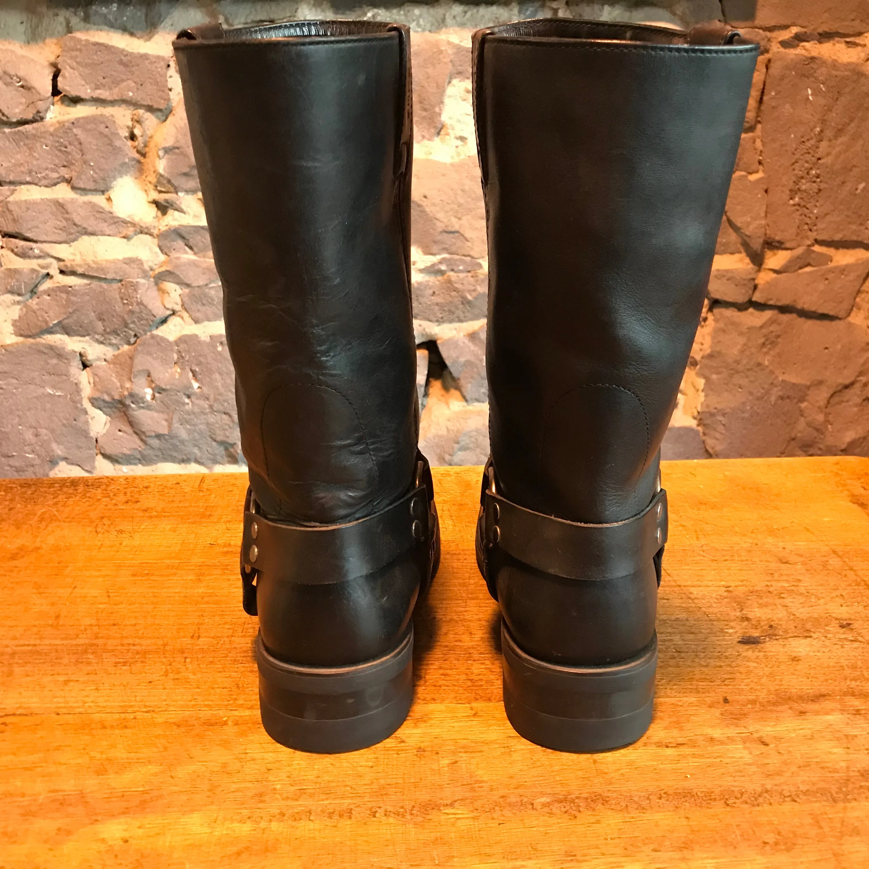 Harley Davidson Vintage Mens Black Embroidered Iconic Logo Motorcycle Boots USA Size 12