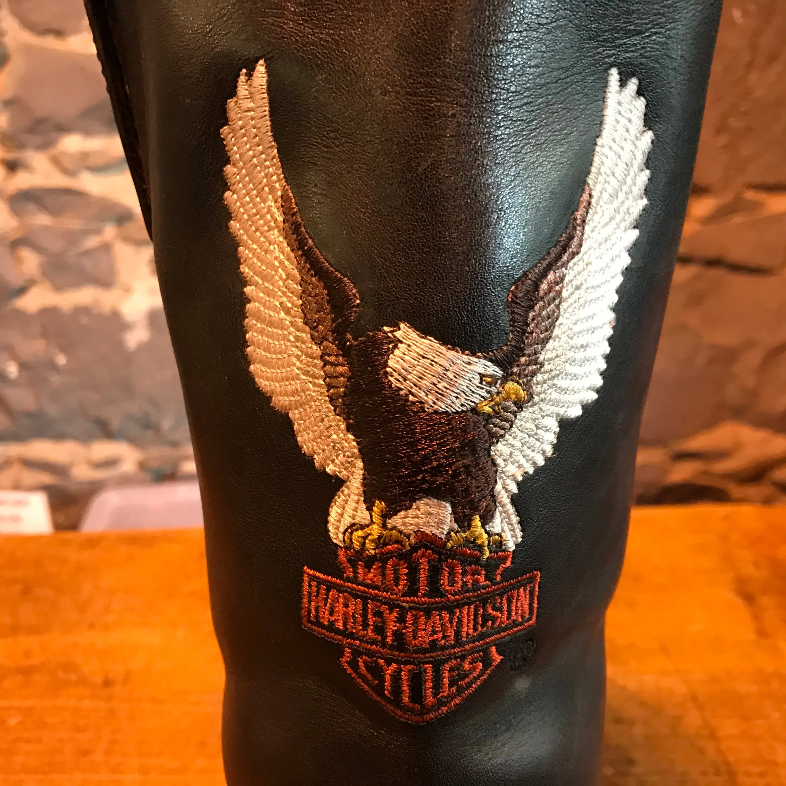 Harley Davidson Vintage Mens Black Embroidered Iconic Logo Motorcycle Boots USA Size 12