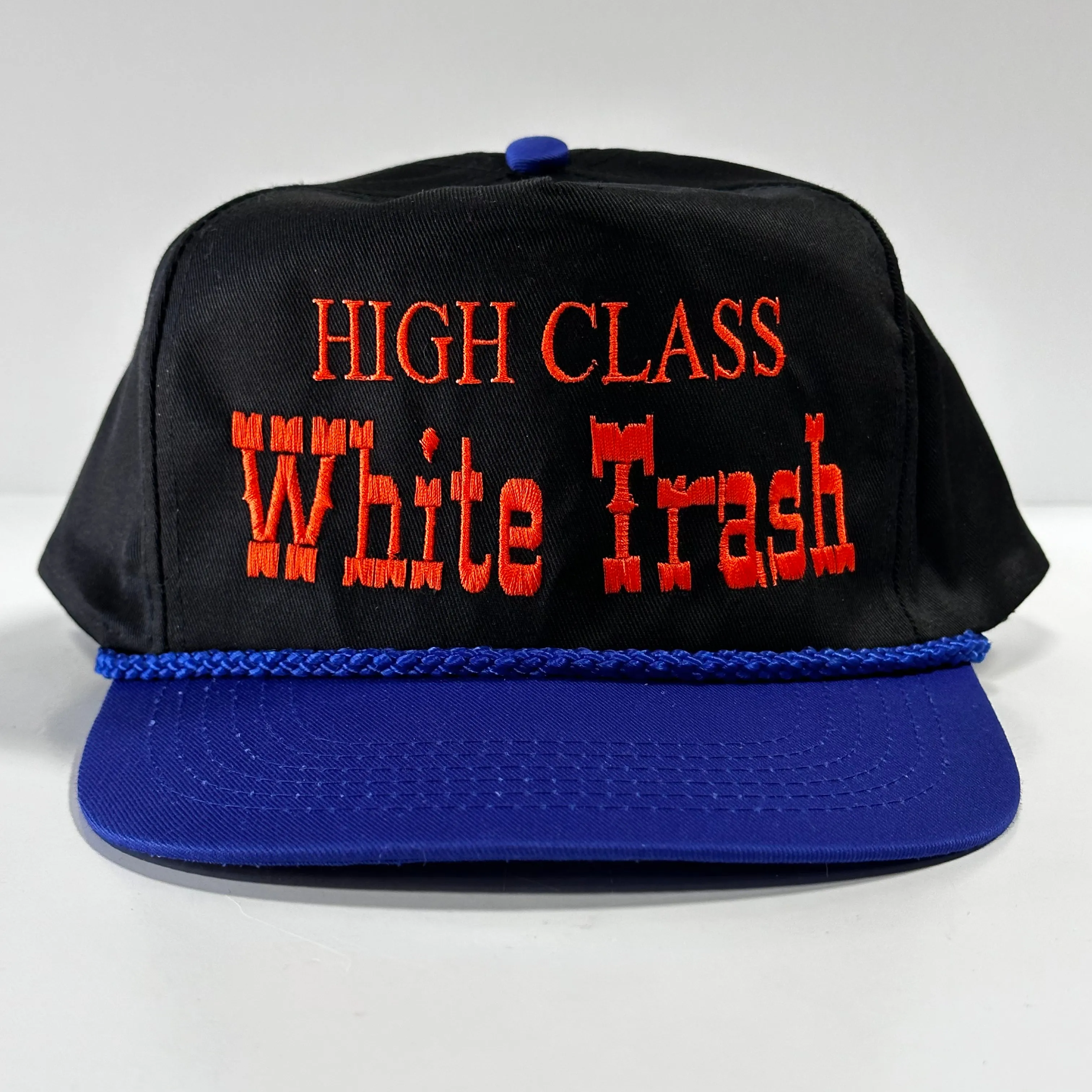 High Class White Trash on a Black Crown Blue Crown with rope SnapBack Hat Cap Custom Embroidery Chris Chapman
