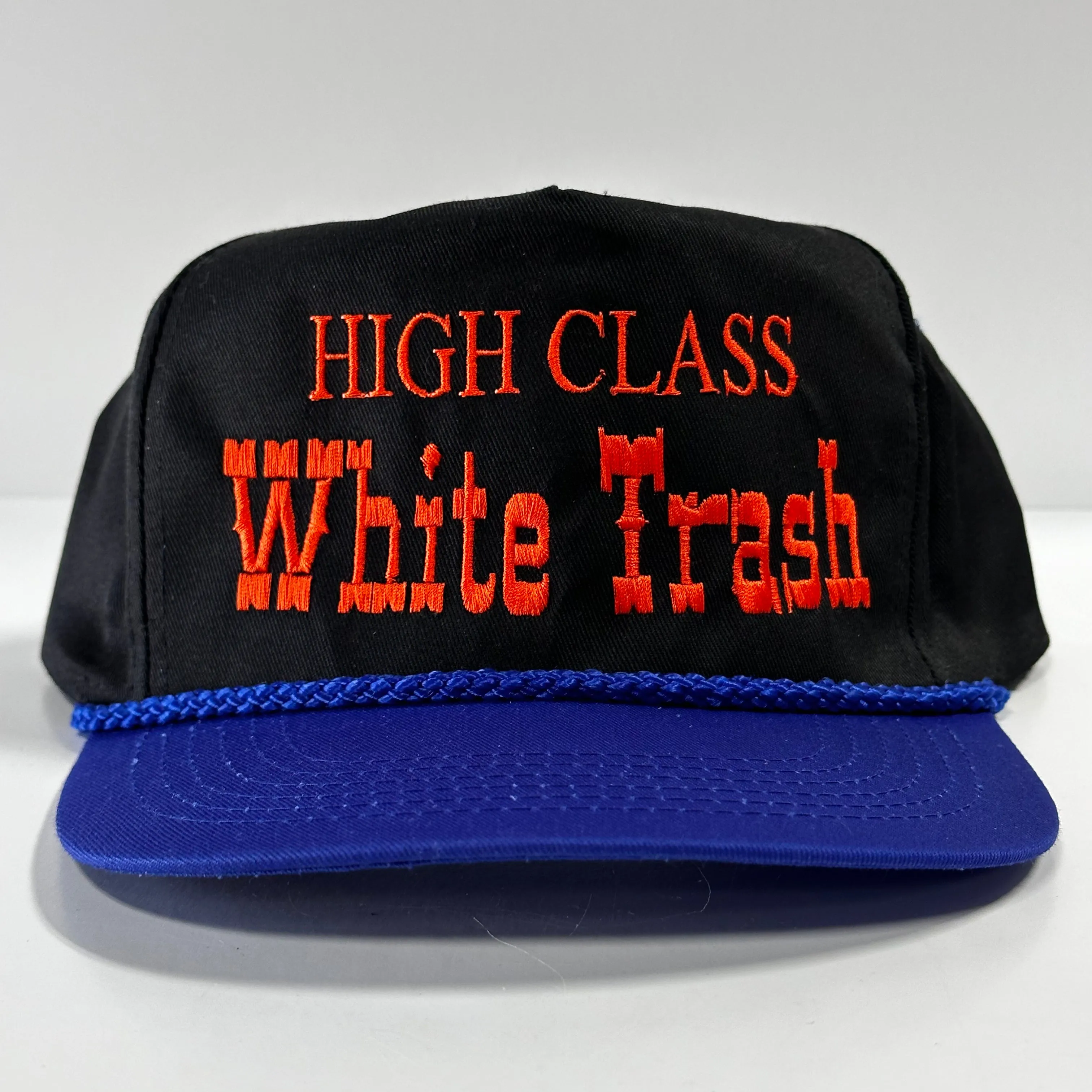 High Class White Trash on a Black Crown Blue Crown with rope SnapBack Hat Cap Custom Embroidery Chris Chapman
