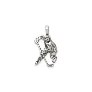 Hockey Player Antiqued Pendant (Silver)