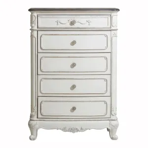 Homelegance Cinderella 5 Drawer Chest in Antique White with Grey Rub-Through