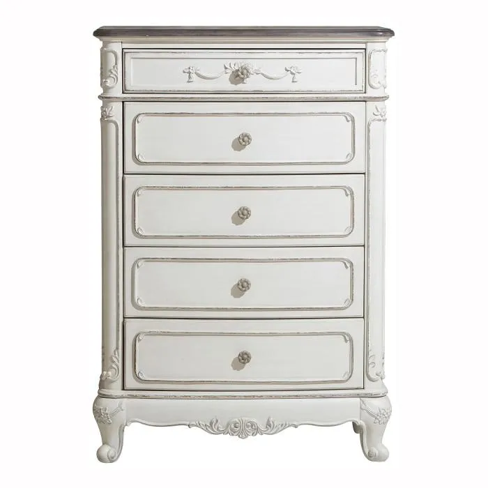 Homelegance Cinderella 5 Drawer Chest in Antique White with Grey Rub-Through