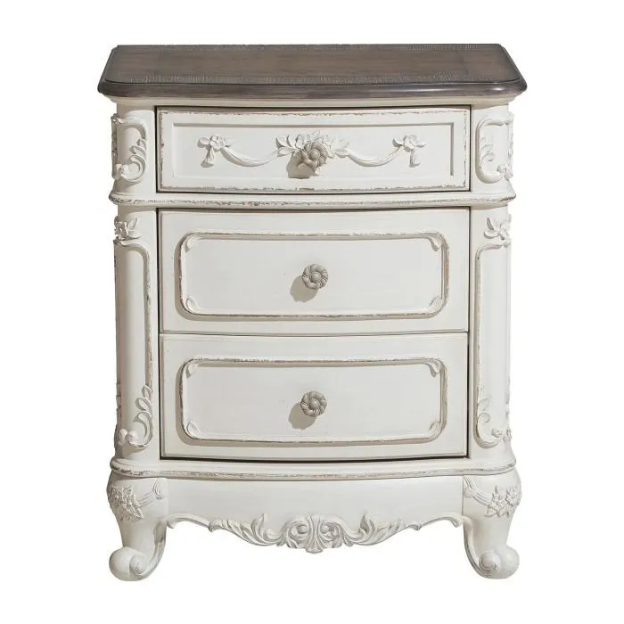Homelegance Cinderella Night Stand in Antique White with Grey Rub-Through