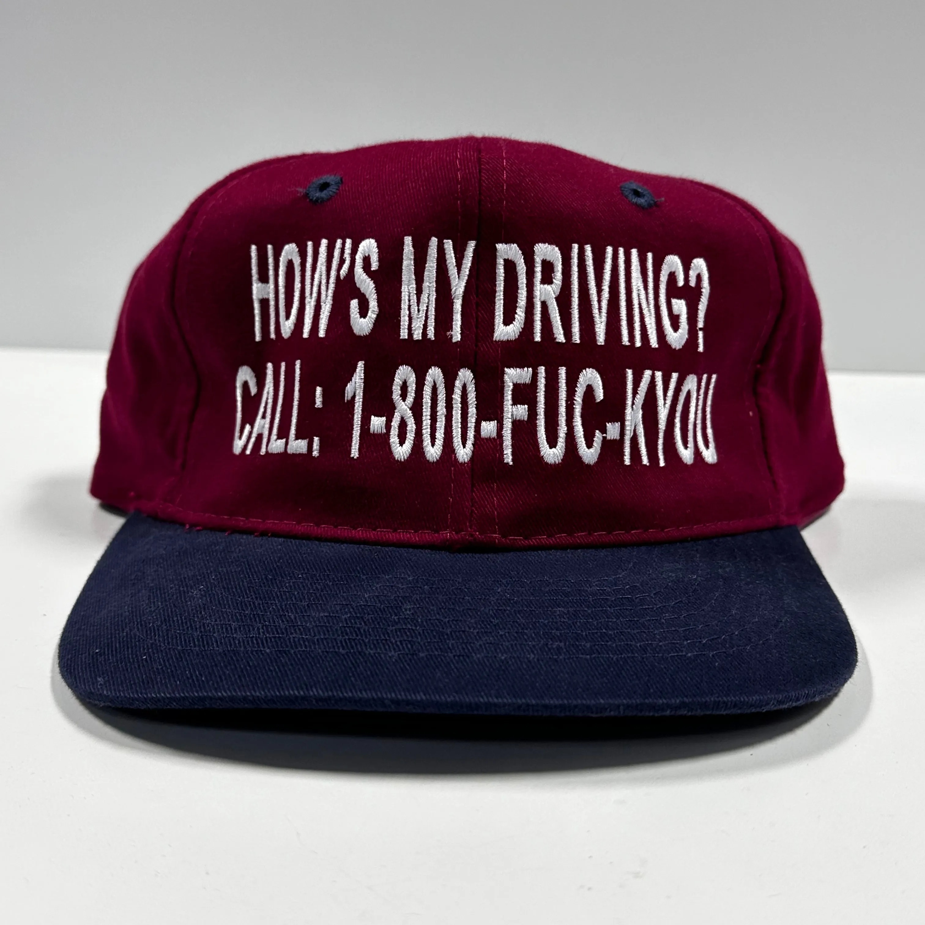 How’s my driving? Call: 1-800-fu on a Strapback hat cap Custom Embroidery