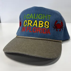I Caught Crabs in Florida Blue crown khaki brim with Rope SnapBack Hat Cap Custom Embroidery