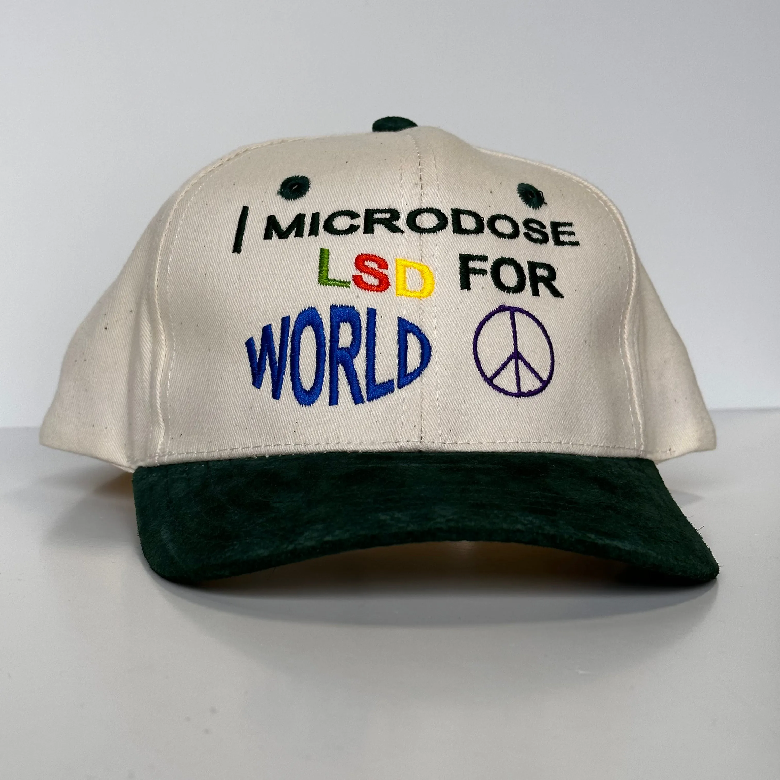 I Microdose FOR WORLD PEACE Vintage Suede SnapBack Cap Hat Funny Humor Custom Embroidered