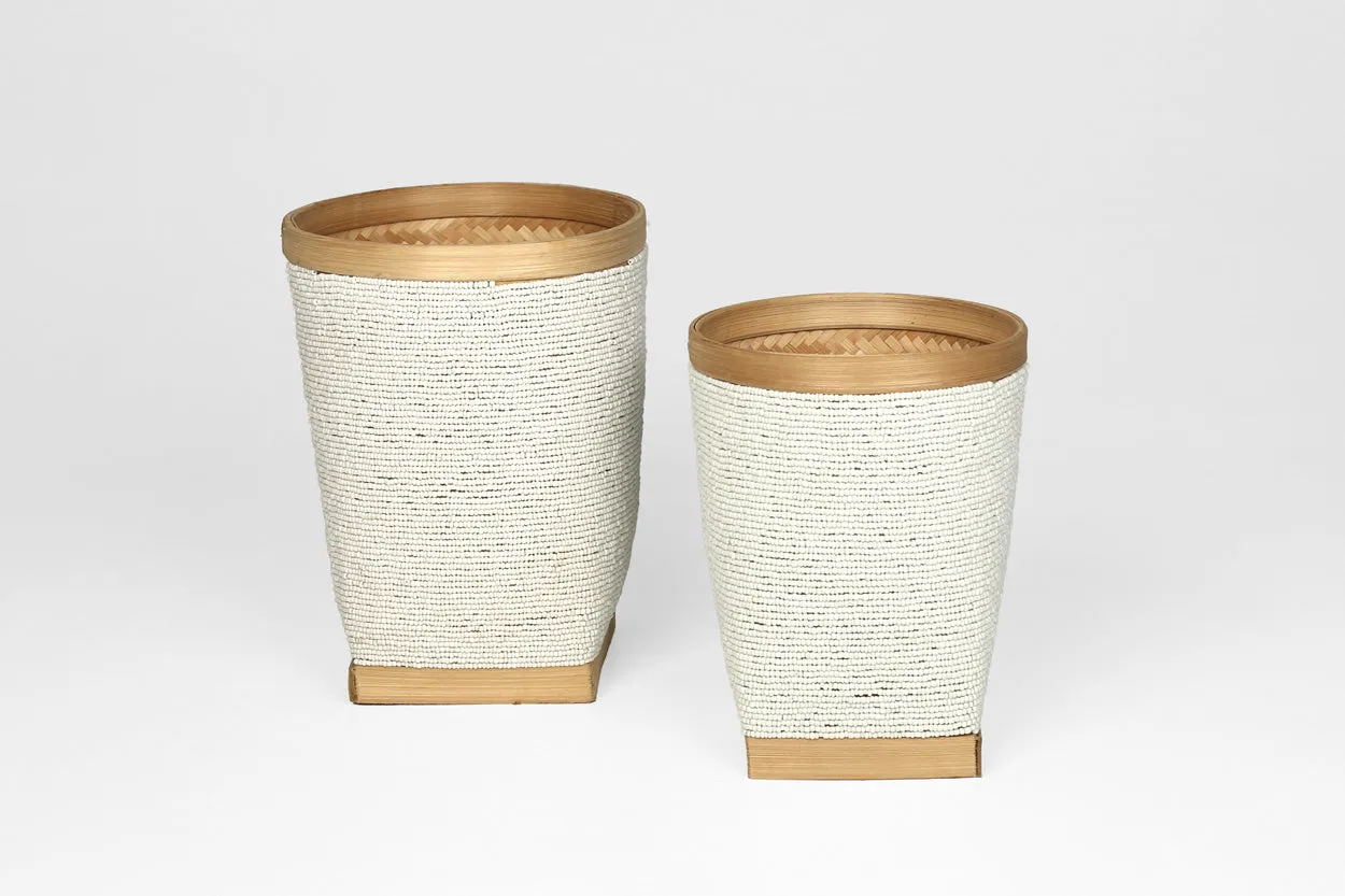 Indonesian Beaded Baskets- White