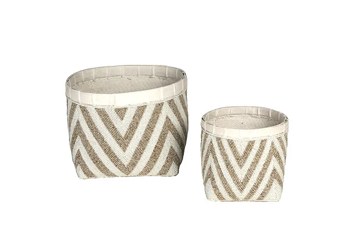 Indonesian Beaded Planters White/Nat