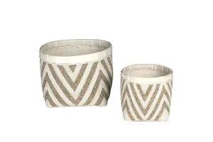 Indonesian Beaded Planters White/Nat