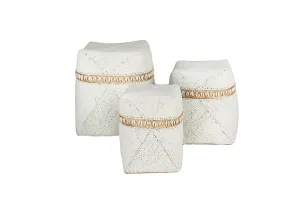 Indonesian Tall Beaded Boxes- White