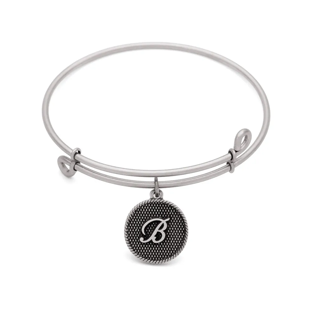 Initial B, Bangle Antique Silver Color Finish