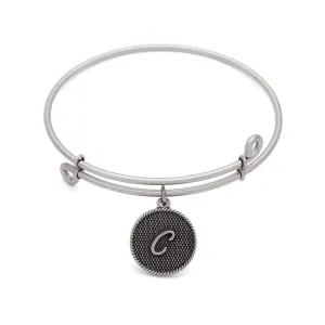 Initial C, Bangle Antique Silver Color Finish