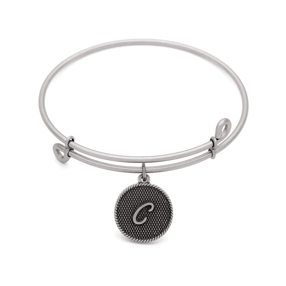 Initial C, Bangle Antique Silver Color Finish
