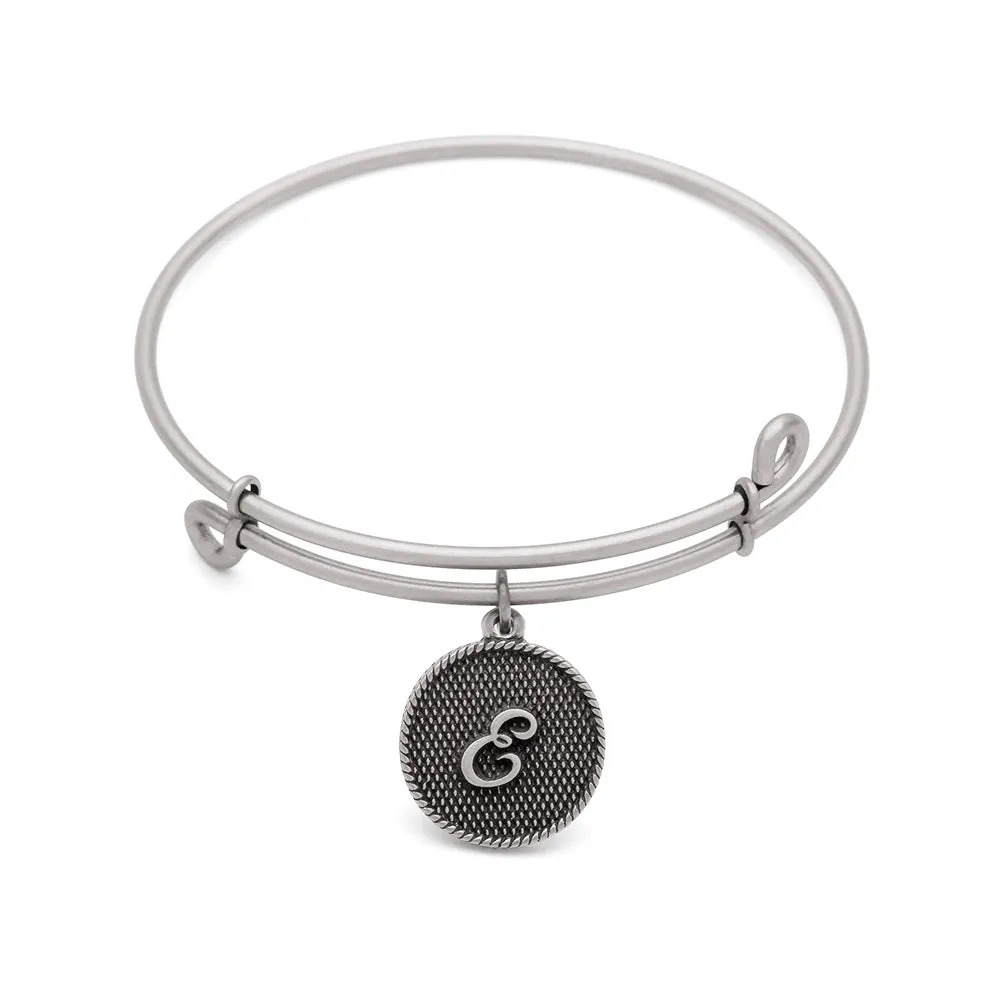 Initial E, Bangle Antique Silver Color Finish