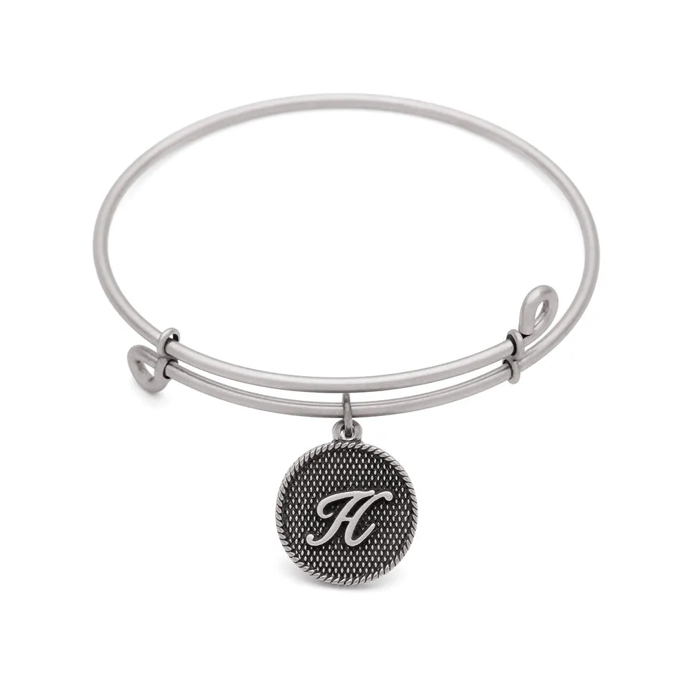 Initial H, Bangle Antique Silver Color Finish