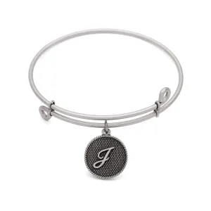 Initial J, Bangle Antique Silver Color Finish