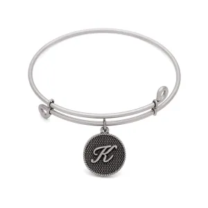 Initial K, Bangle Antique Silver Color Finish