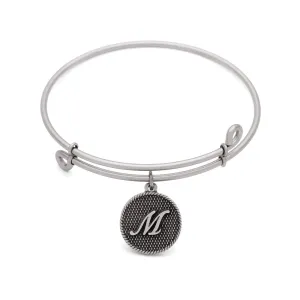 Initial M, Bangle Antique Silver Color Finish