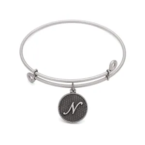 Initial N, Bangle Antique Silver Color Finish