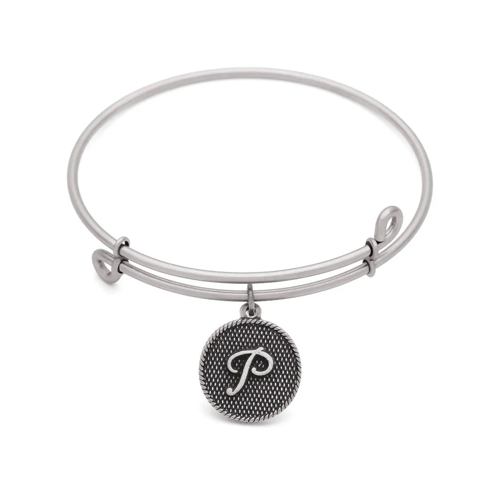 Initial P, Bangle Antique Silver Color Finish