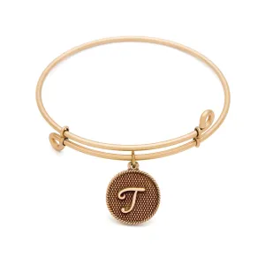 Initial T, Bangle Antique Gold Color Finish