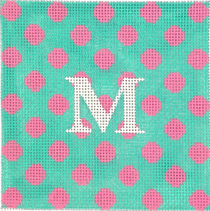 INSSQ4-16 Planet Earth 4” Square Insert – Polka Dots – bright pink on turquoise w/ white letter