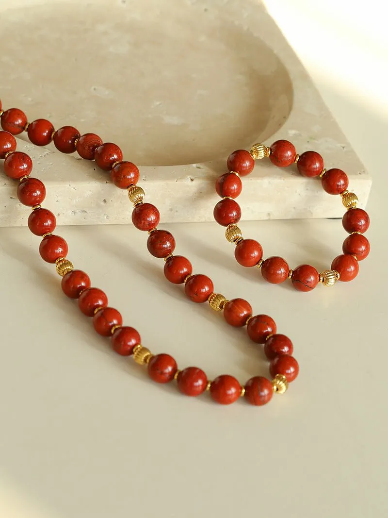 Joyful Red Stone Round Beaded Necklace A Style