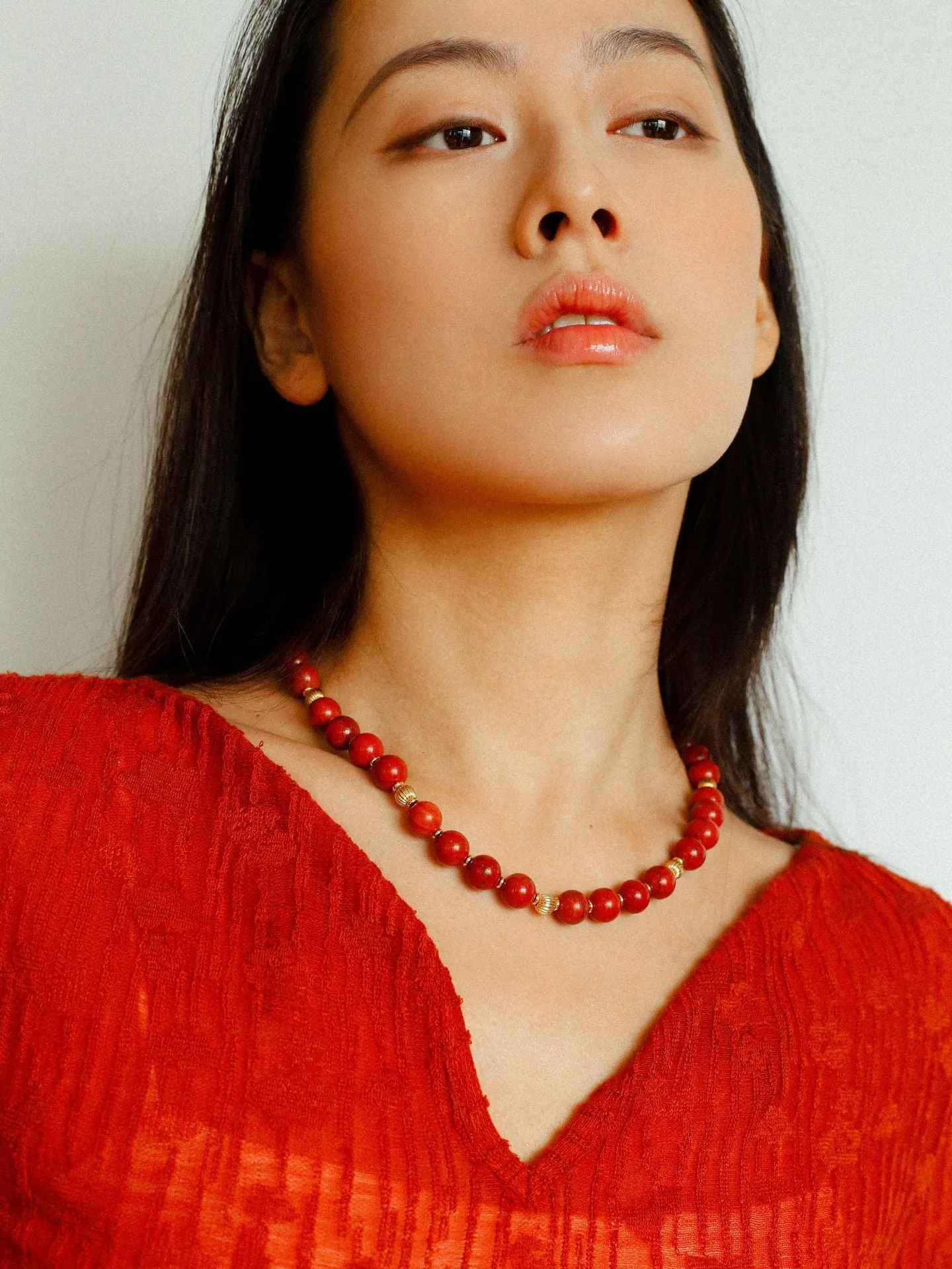 Joyful Red Stone Round Beaded Necklace A Style