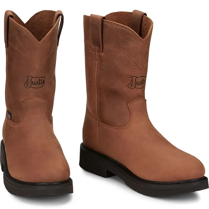 Justin Round- Up Aged Bark Brown Steel Toe