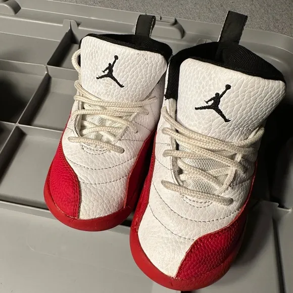 Kids Jordan Red and White Sneakers